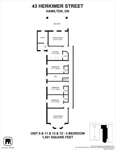 Floor plan for 3 beds, 1 bath